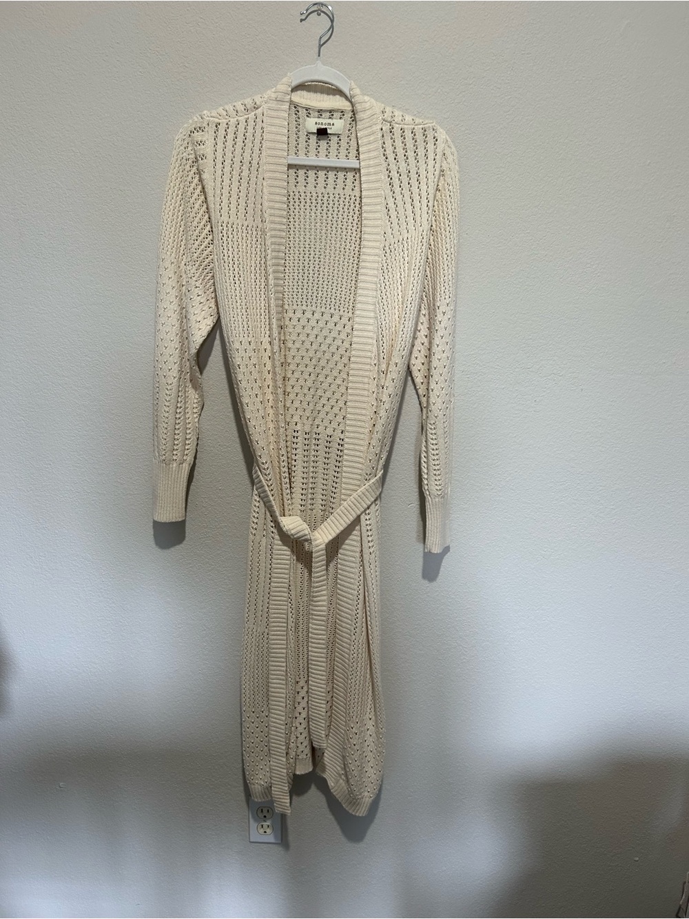 Sonoma Open Knit Belted Duster Cardigan in Cream